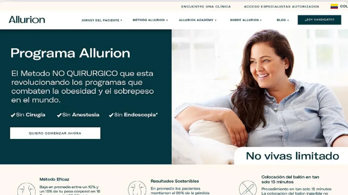 Portada de una landing del Programa Allurion: método sin cirugía y botón para saber si eres candidato.
