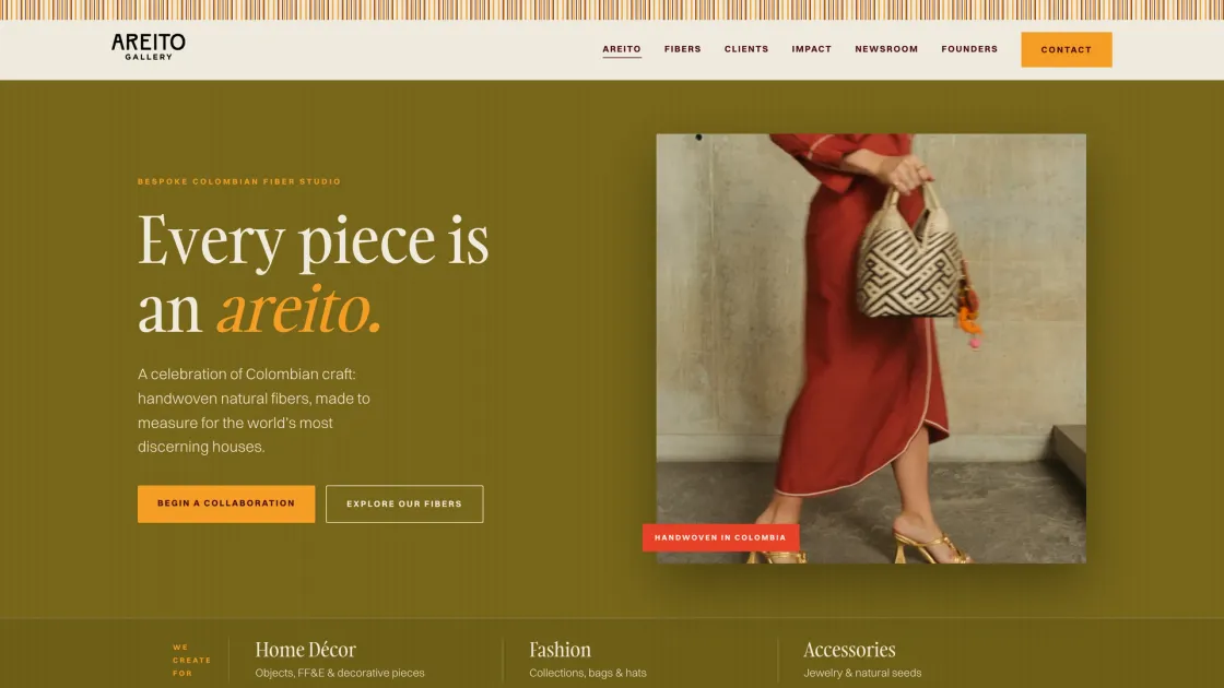 Portada de la web de la galería de arte Areito Gallery, servida desde un frontend desacoplado.