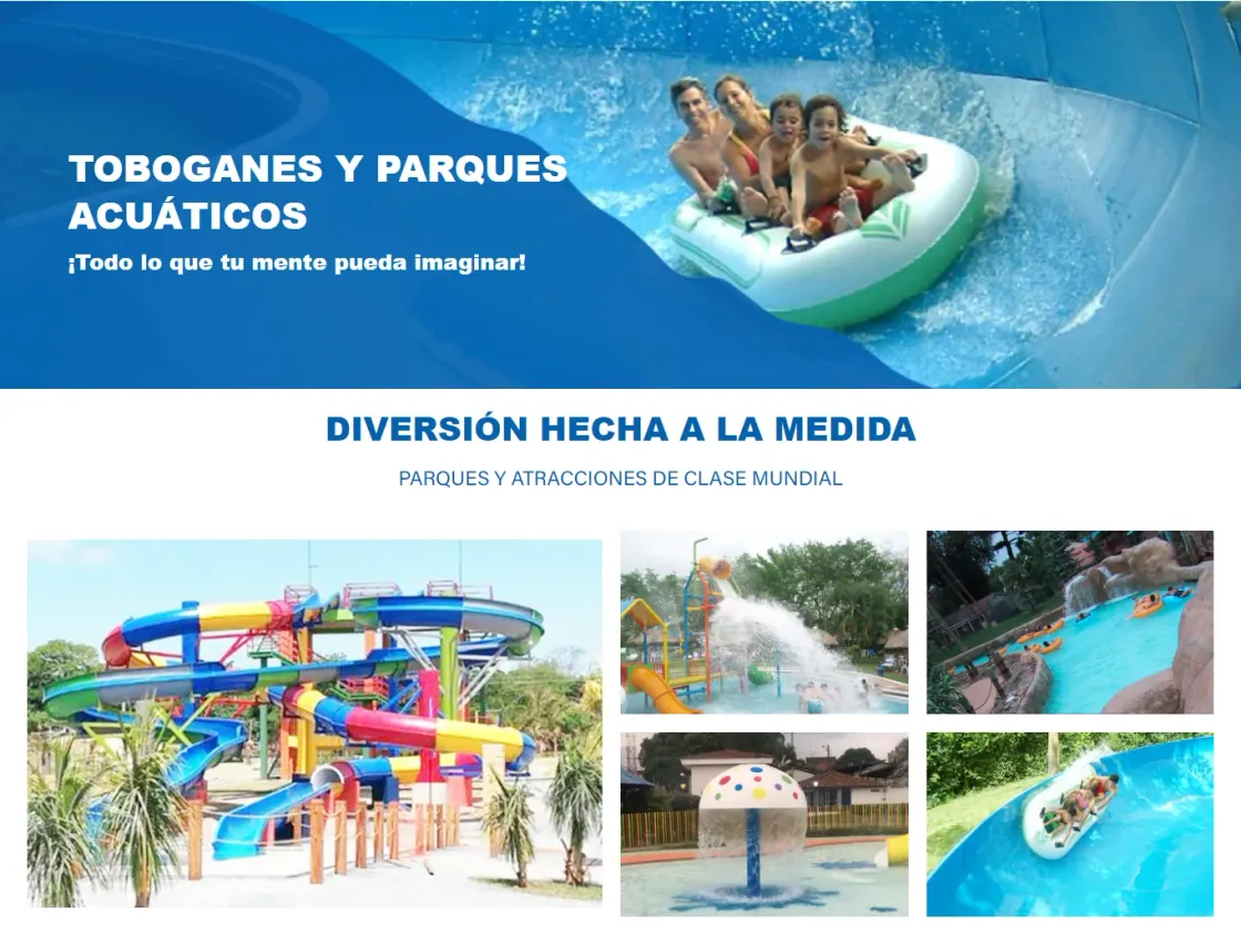 Portada de la web corporativa de Doformas en WordPress, con toboganes y galería de parques acuáticos.