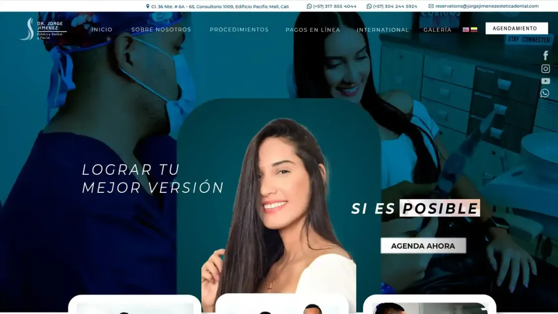 Captura de la web del Dr. Jorge Jiménez, consultorio de estética dental en WordPress con botón de cita