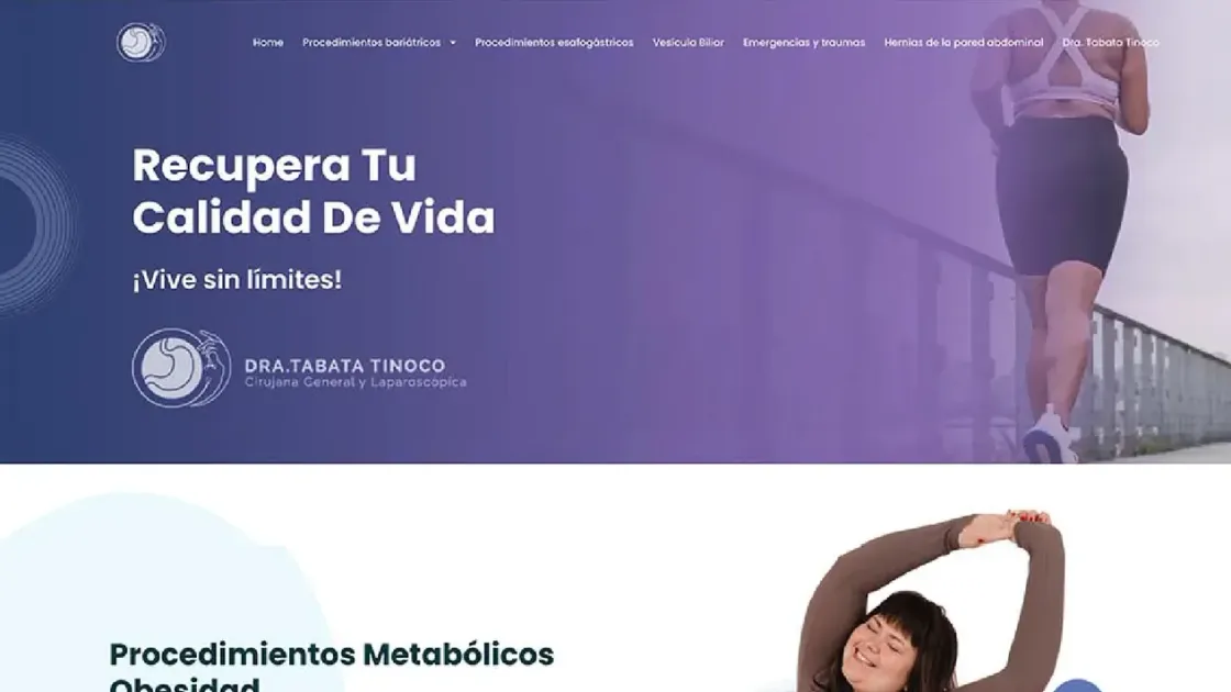 Captura de la web de la Dra. Tabata Tinoco, cirujana bariátrica en Quito, hecha en WordPress con Elementor