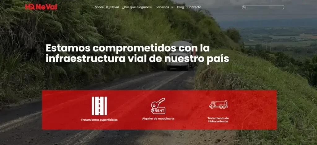 Captura de la web corporativa en WordPress de HQ Neval, constructora de obra vial y transporte de asfalto.