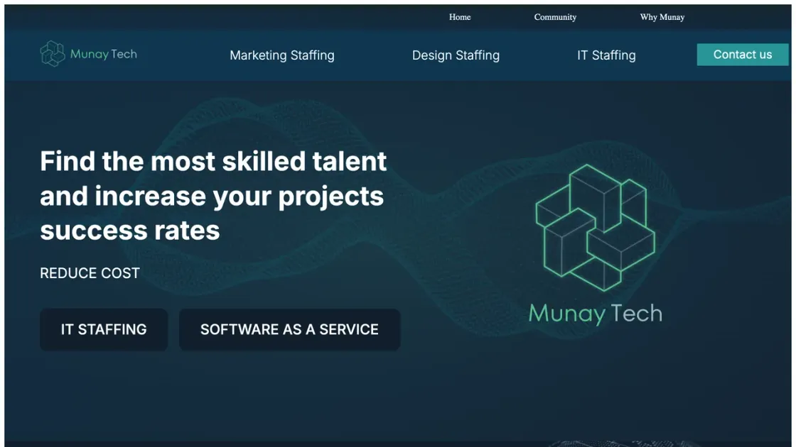 Captura de la web corporativa en inglés de Munay Tech, empresa de nearshoring, en WordPress con Elementor