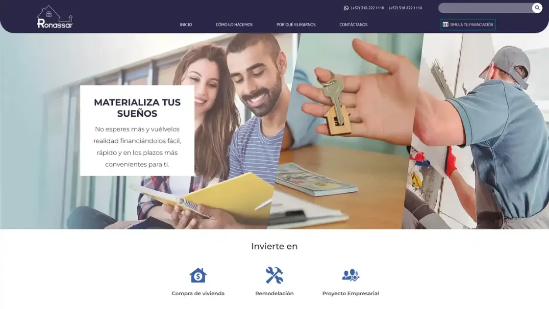 Portada de la web de Ronassar, créditos con garantía hipotecaria, en WordPress con simulador de cuota