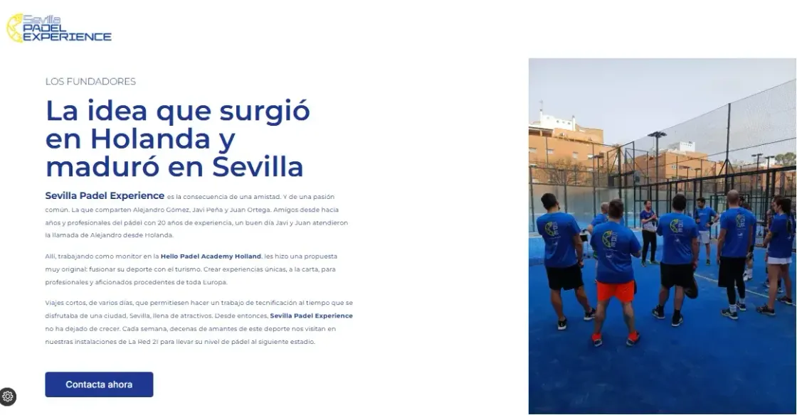 Sevilla Pádel Experience — web corporativa, captura 4